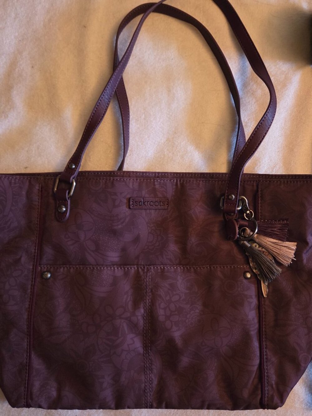SakRoots Burgundy printed tote bag